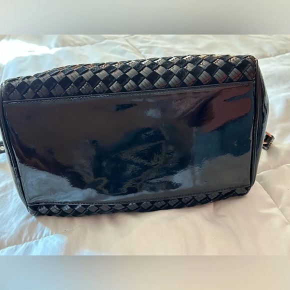 Cole Haan Black Leather & Suede Basketweave Woven Bag - Picture 3 of 10